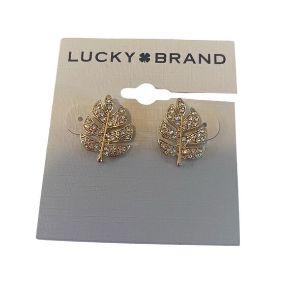 Pave Crystal & Gold Toned Leaf Posts. - Picture 6 of 6